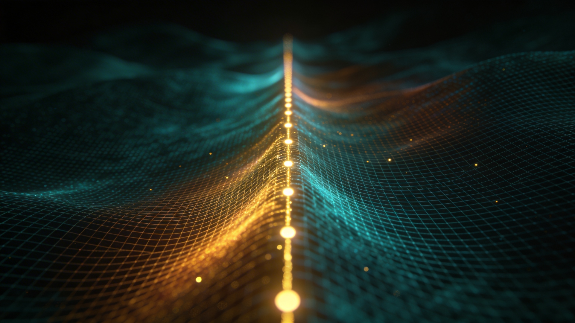Abstract visualization of Riemann zeta function critical line with glowing zero points